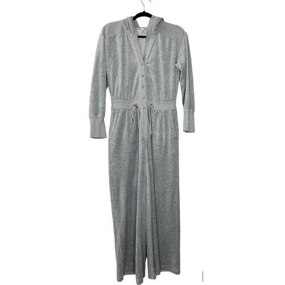 Daily Practice Anthropologie Lounge Jumpsuit (Size M) Grey Velour Wide Leg Ankle - Picture 2 of 8